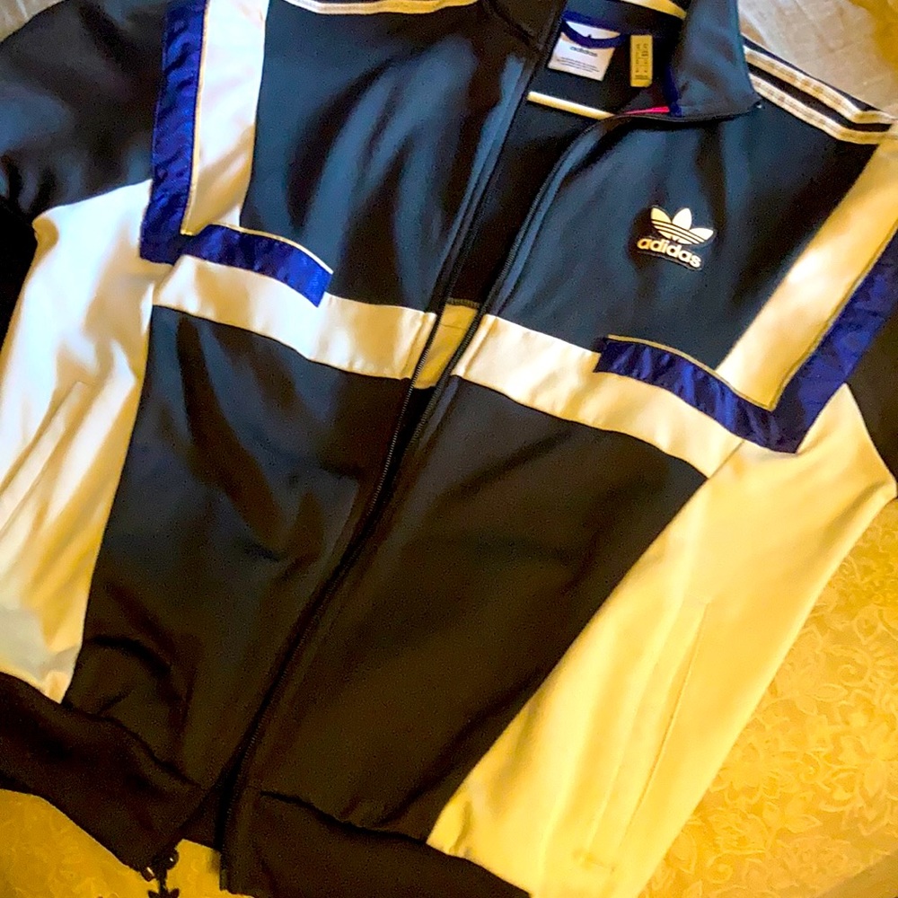 Adidas jacket size Med white grey and purple